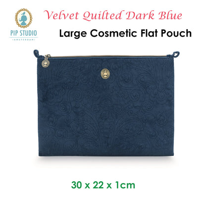 PIP Studio Velvet Quilted Dark Blue Large Cosmetic Flat Pouch V442-HIN-MISC-FLATPOUCHQUILTEDL-BLUE-SH