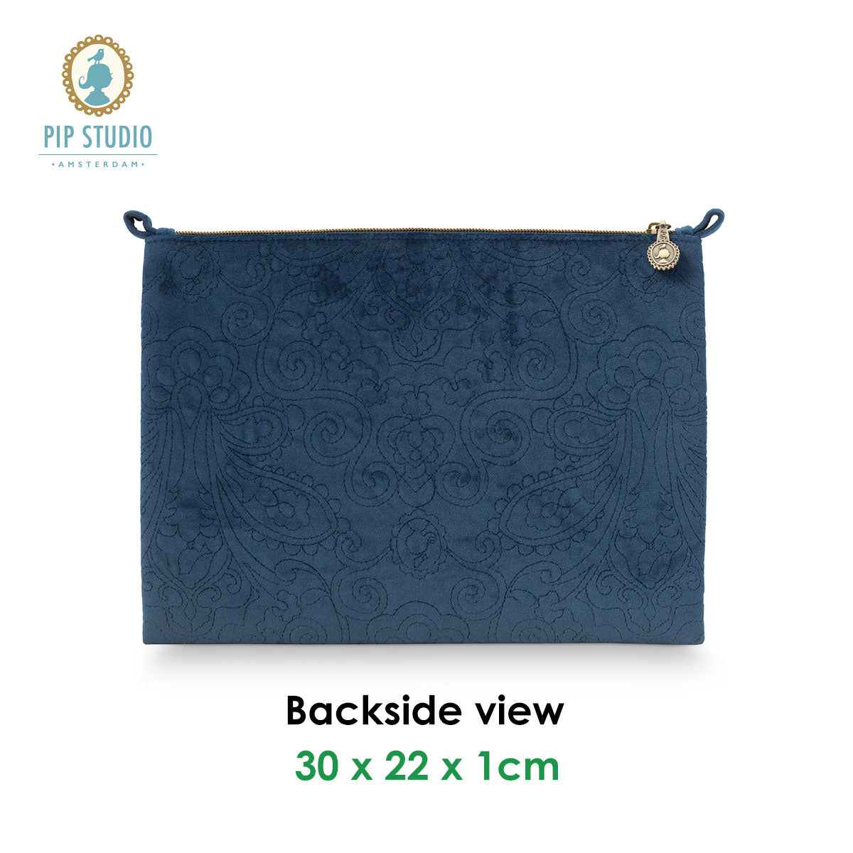 PIP Studio Velvet Quilted Dark Blue Large Cosmetic Flat Pouch V442-HIN-MISC-FLATPOUCHQUILTEDL-BLUE-SH
