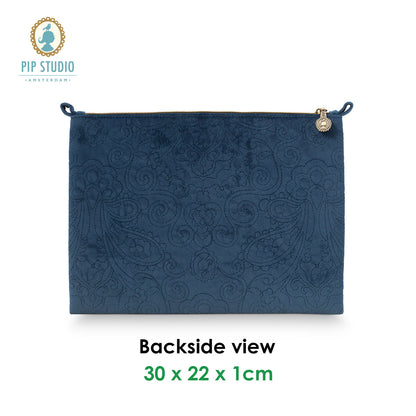 PIP Studio Velvet Quilted Dark Blue Large Cosmetic Flat Pouch V442-HIN-MISC-FLATPOUCHQUILTEDL-BLUE-SH
