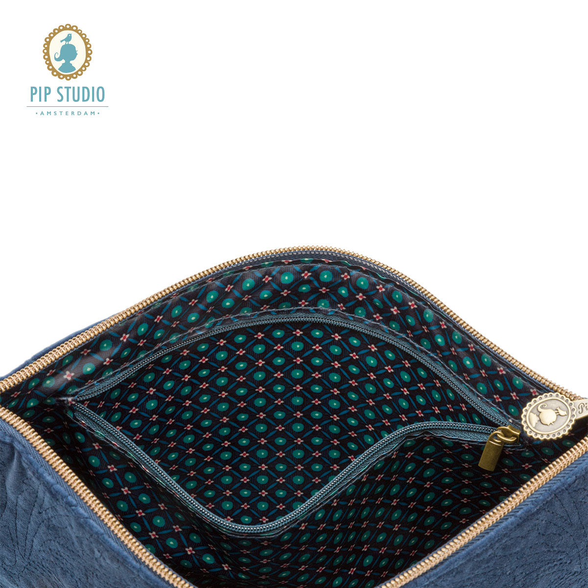 PIP Studio Velvet Quilted Dark Blue Large Cosmetic Flat Pouch V442-HIN-MISC-FLATPOUCHQUILTEDL-BLUE-SH