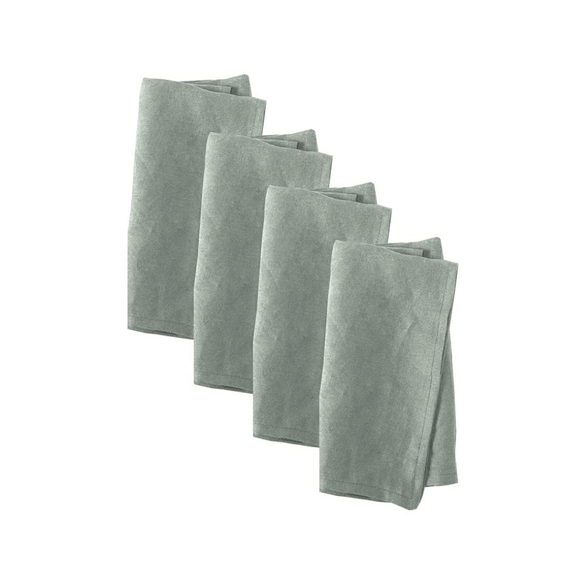 Vintage Design Homewares Set of 4 Washed Linen Cotton Square Napkins Green 50cm x 50cm V442-HIN-MISC-SETOF4LCOTTONNAPKINS-GREEN-SQ