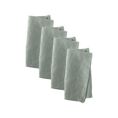 Vintage Design Homewares Set of 4 Washed Linen Cotton Square Napkins Green 50cm x 50cm V442-HIN-MISC-SETOF4LCOTTONNAPKINS-GREEN-SQ