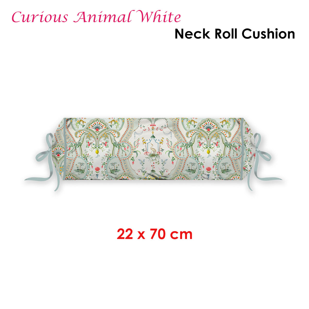 PIP Studio Curious Animal White Neck Roll Cushion V442-HIN-NECKROLL-CURIOUSANIMAL-WHITE-NK