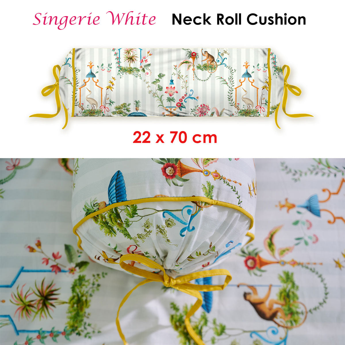 PIP Studio Singerie White Neck Roll Cushion V442-HIN-NECKROLL-SINGERIE-WHITE-NK