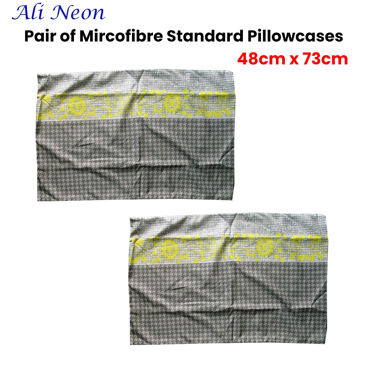 Pair of Microfiber Polyester Ali Neon Grey/Green Standard Pillowcases by Home Innovations V442-HIN-PILLOWC-ALINEONPAIR-GREY-RE