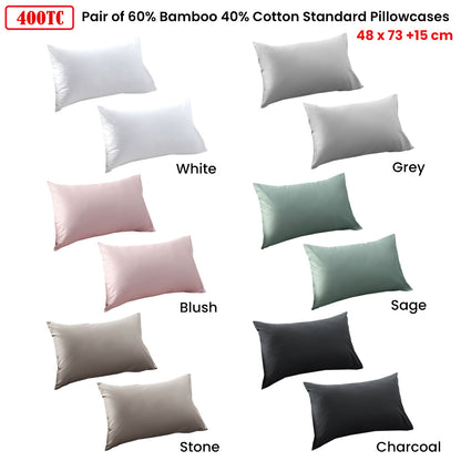 Accessorize Charcoal 400TC Bamboo Cotton Pair of Standard Pillowcases 48 x 73 + 15cm V442-HIN-PILLOWC-BAMBOOCOTTON-CHARCOAL-ST