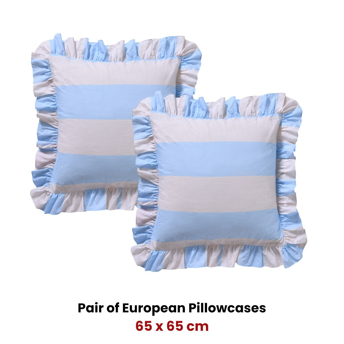 Vintage Design Homewares Pair of Candy Ruffle Blue European Pillowcases 65 x 65cm V442-HIN-PILLOWC-CANDYRUFFLE-BLUE-EU