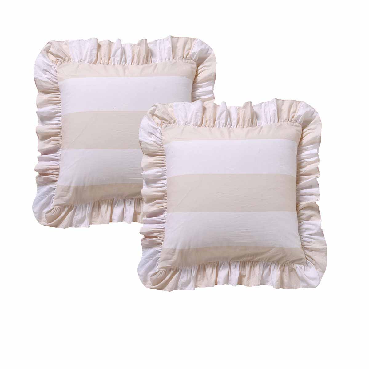 Vintage Design Homewares Pair of Candy Ruffle Natural European Pillowcases 65 x 65cm V442-HIN-PILLOWC-CANDYRUFFLE-NATURAL-EU