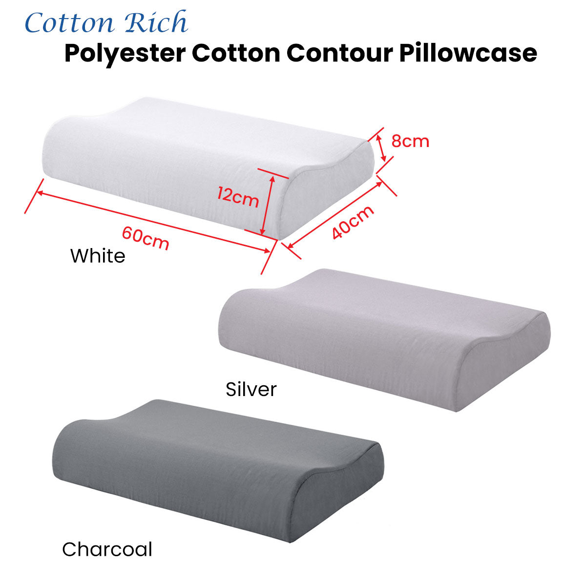 Accessorize Silver Cotton Rich Contour Pillowcase 40x60x12cm V442-HIN-PILLOWC-CONTOUR-SILVER-SH