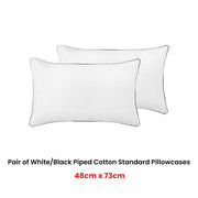Accessorize Pair of White/Black Piped Hotel Deluxe Cotton Standard Pillowcases V442-HIN-PILLOWC-HOTELPIPED-WHITEBLACK-ST