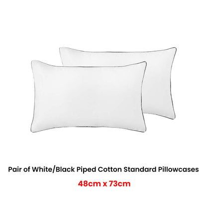 Accessorize Pair of White/Black Piped Hotel Deluxe Cotton Standard Pillowcases V442-HIN-PILLOWC-HOTELPIPED-WHITEBLACK-ST