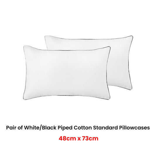 Accessorize Pair of White/Black Piped Hotel Deluxe Cotton Standard Pillowcases V442-HIN-PILLOWC-HOTELPIPED-WHITEBLACK-ST