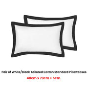 Accessorize Pair of White/Black Tailored Hotel Deluxe Cotton Standard Pillowcases V442-HIN-PILLOWC-HOTELTAILORED-WHITEBLACK-ST