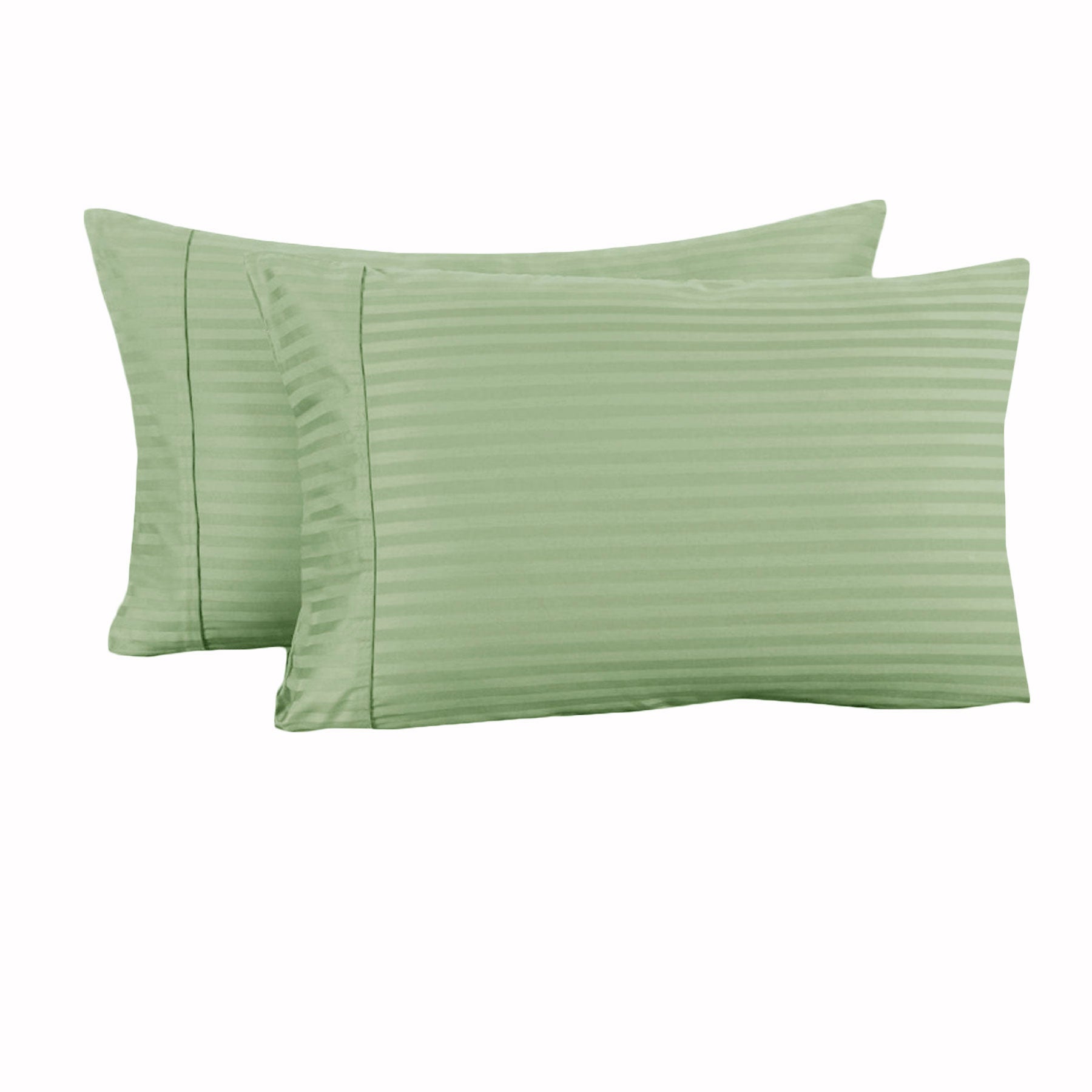 Accessorize 325TC Pair of Cuffed Standard Pillowcases Green V442-HIN-PILLOWC-STRIPECUFFED-GREEN-ST