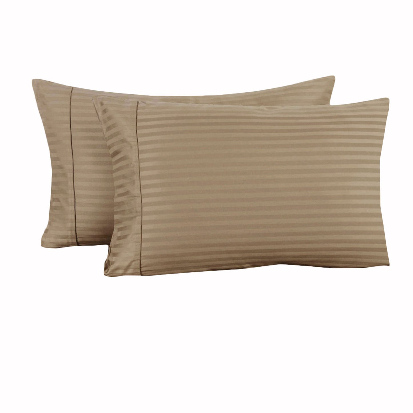 Accessorize 325TC Pair of Cuffed Standard Pillowcases Mocha V442-HIN-PILLOWC-STRIPECUFFED-MOCHA-ST