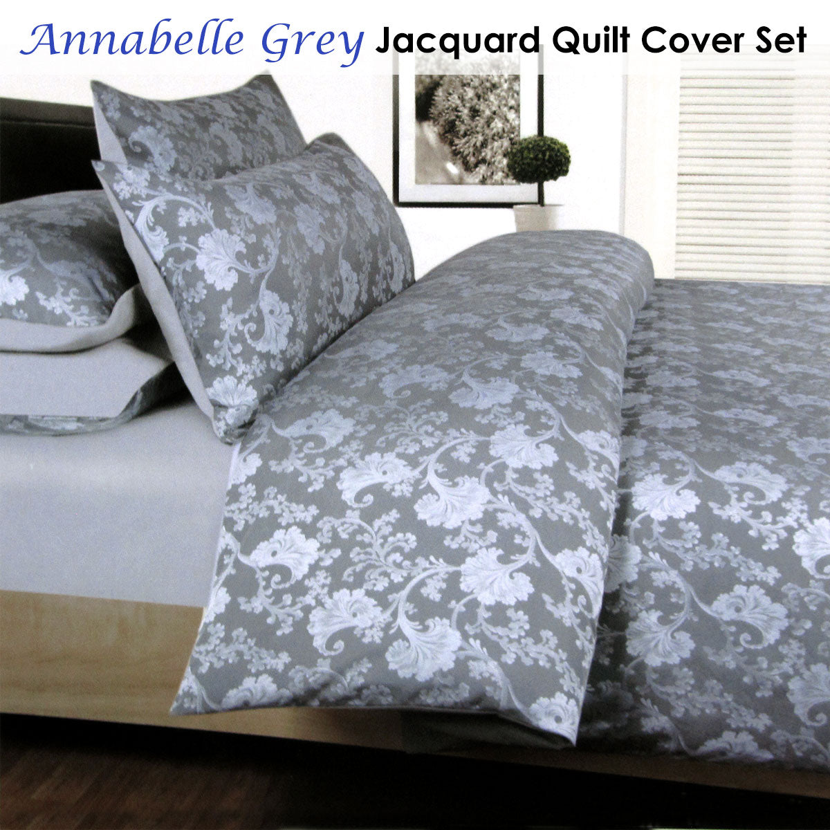 Accessorize Annabelle Grey Jacquard Quilt Cover Set Double V442-HIN-QUILTCS-ANNABELLE-GREY-DS