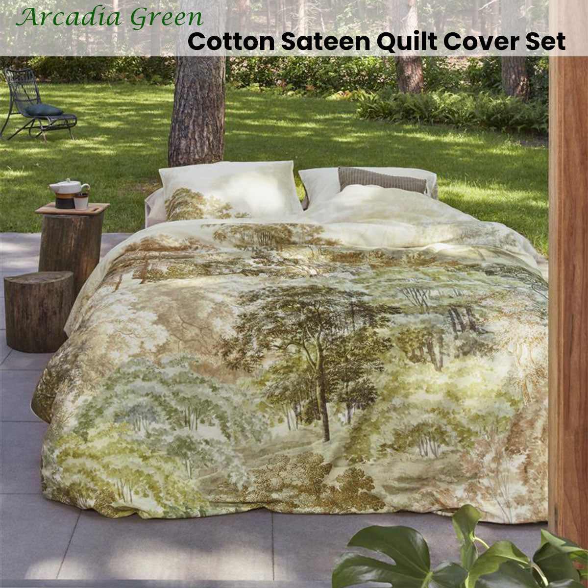 Bedding House Arcadia Green Cotton Sateen Quilt Cover Set King V442-HIN-QUILTCS-ARCADIA-GREEN-KI
