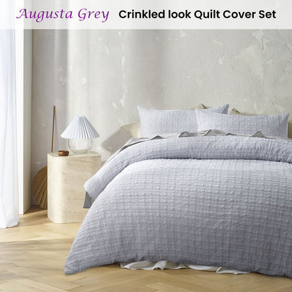 Accessorize Augusta Grey Ruched Quilt Cover Set King V442-HIN-QUILTCS-AUGUSTA-GREY-KI
