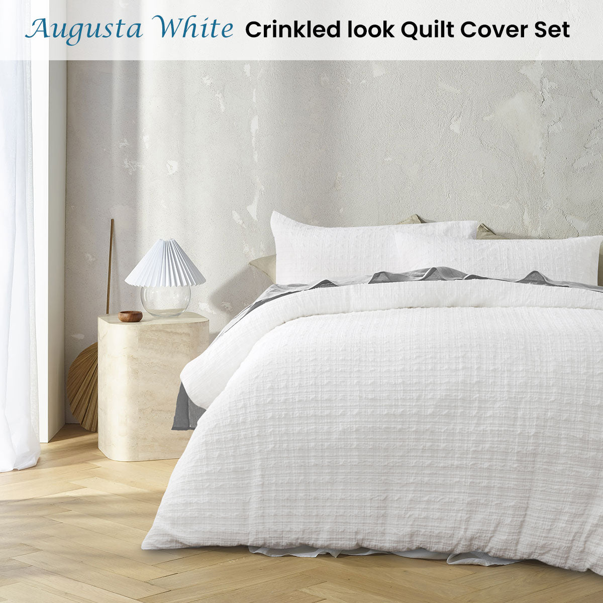 Accessorize Augusta White Ruched Quilt Cover Set King V442-HIN-QUILTCS-AUGUSTA-WHITE-KI