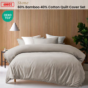 Accessorize Stone 400TC Stone Bamboo Cotton Double Stitched Quilt Cover Set King V442-HIN-QUILTCS-BAMBOOCOTTON-STONE-KI