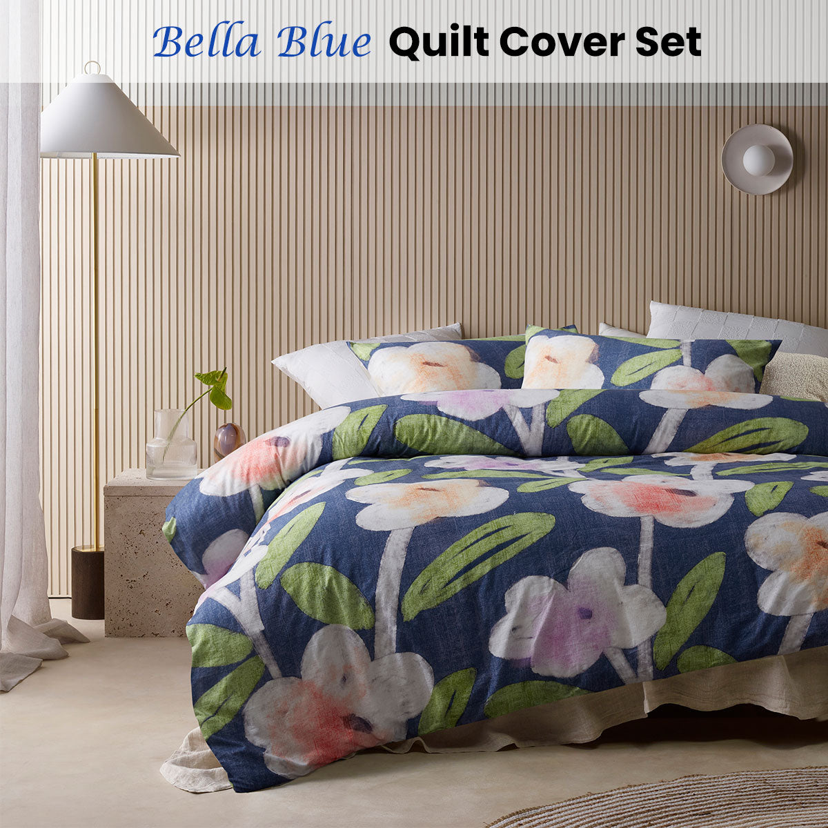 Accessorize Bella Blue Cotton Floral Quilt Cover Set King V442-HIN-QUILTCS-BELLA-BLUE-KI