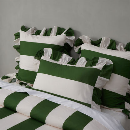 Vintage Design Homewares Candy Ruffle Green Striped Washed Cotton Quilt Cover Set Queen V442-HIN-QUILTCS-CANDYRUFFLE-GREEN-QS