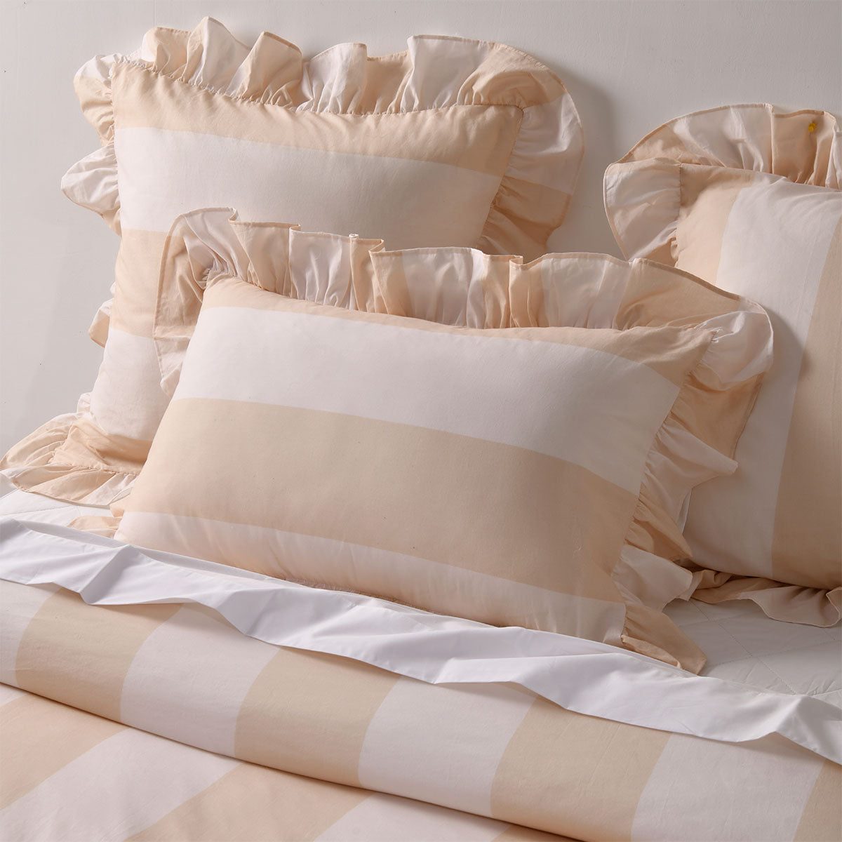 Vintage Design Homewares Candy Ruffle Natural Striped Washed Cotton Quilt Cover SetQueen V442-HIN-QUILTCS-CANDYRUFFLE-NATURAL-QS