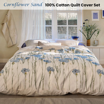 Bedding House Cornflower Sand 100% Cotton Percale Quilt Cover Set King V442-HIN-QUILTCS-CORNFLOWER-SAND-KI