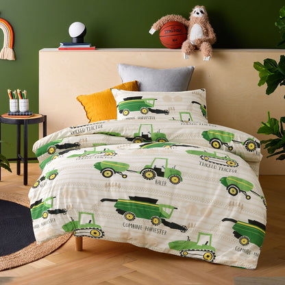 Happy Kids Country Harvest Washed Quilt Cover Set Single V442-HIN-QUILTCS-COUNTRYHARVEST-GREEN-SB