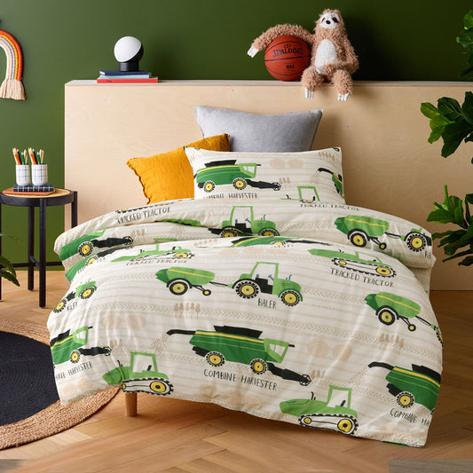 Happy Kids Country Harvest Washed Quilt Cover Set Single V442-HIN-QUILTCS-COUNTRYHARVEST-GREEN-SB