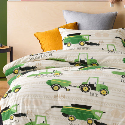 Happy Kids Country Harvest Washed Quilt Cover Set Single V442-HIN-QUILTCS-COUNTRYHARVEST-GREEN-SB