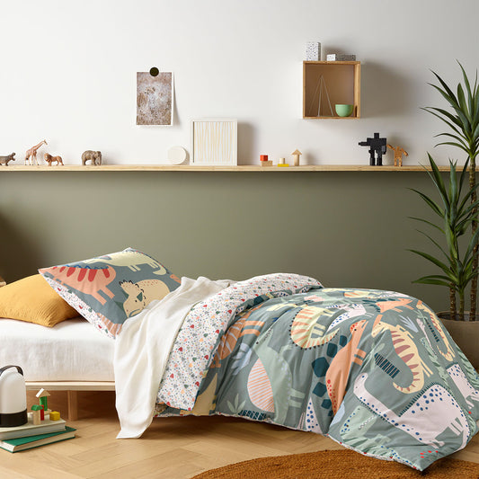 Happy Kids Dino Mania Green Cotton Quilt Cover Set Single V442-HIN-QUILTCS-DINOMANIA-GREEN-SB