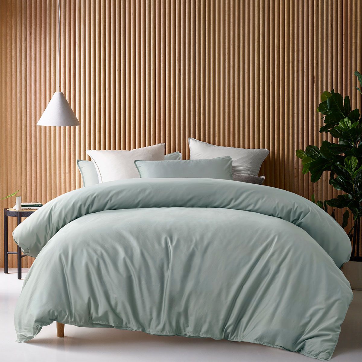 Accessorize 400TC Sage Bamboo Cotton Double Stitch Quilt Cover Set Double V442-HIN-QUILTCS-DOUBLESTITCH-SAGE-DS
