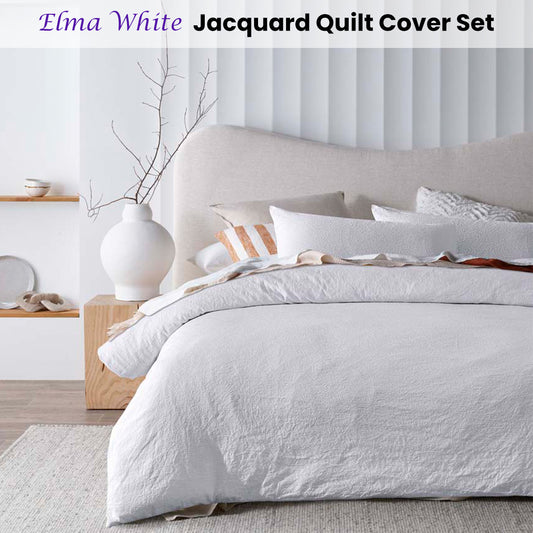 Accessorize Elma White Jacquard Quilt Cover Set Queen V442-HIN-QUILTCS-ELMA-WHITE-QS