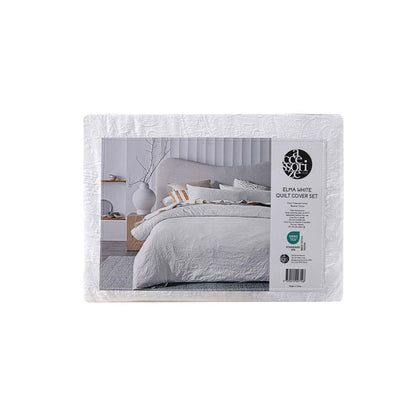 Accessorize Elma White Jacquard Quilt Cover Set Queen V442-HIN-QUILTCS-ELMA-WHITE-QS