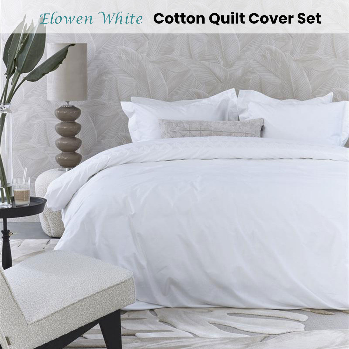 Riviera Maison Elowen White Cotton Quilt Cover Set Queen V442-HIN-QUILTCS-ELOWEN-WHITE-QS