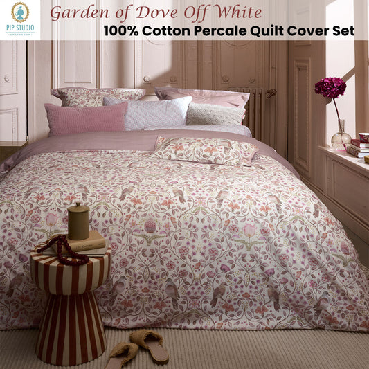 PIP Studio Garden of Dove Off White Cotton Quilt Cover Set Queen V442-HIN-QUILTCS-GARDENOFDOVE-OFFWHITE-QS