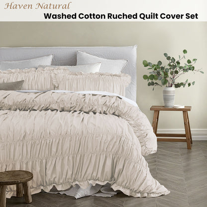 Vintage Design Homewares Haven Natural Washed Cotton Ruched Quilt Cover Set Queen V442-HIN-QUILTCS-HAVEN-NATURAL-QS