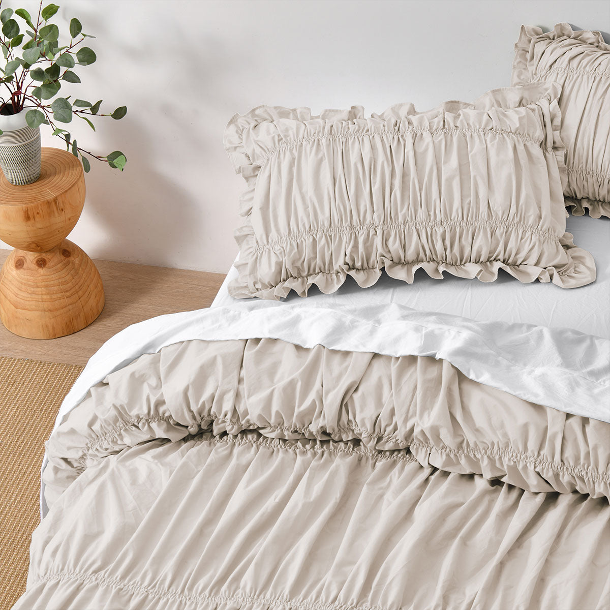 Vintage Design Homewares Haven Natural Washed Cotton Ruched Quilt Cover Set Queen V442-HIN-QUILTCS-HAVEN-NATURAL-QS