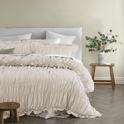 Vintage Design Homewares Haven Natural Washed Cotton Ruched Quilt Cover Set Single V442-HIN-QUILTCS-HAVEN-NATURAL-SB