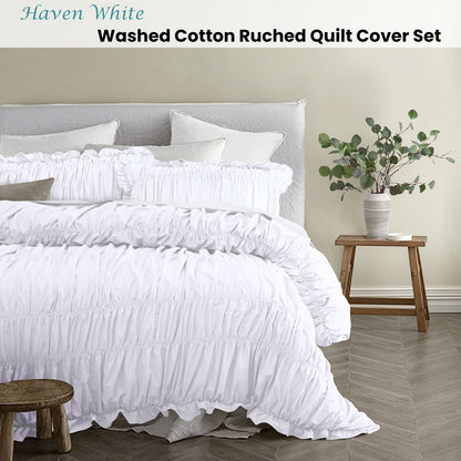 Vintage Design Homewares Haven White Washed Cotton Ruched Quilt Cover Set Double V442-HIN-QUILTCS-HAVEN-WHITE-DS