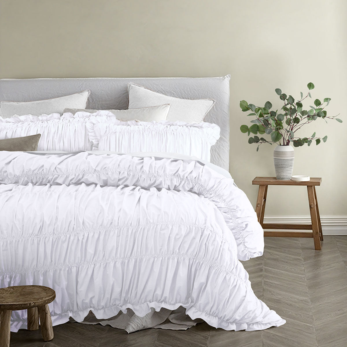 Vintage Design Homewares Haven White Washed Cotton Ruched Quilt Cover Set King V442-HIN-QUILTCS-HAVEN-WHITE-KI