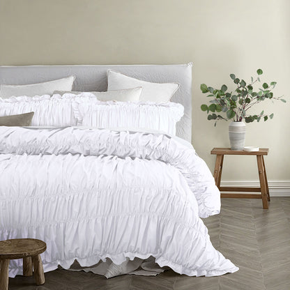 Vintage Design Homewares Haven White Washed Cotton Ruched Quilt Cover Set King V442-HIN-QUILTCS-HAVEN-WHITE-KI
