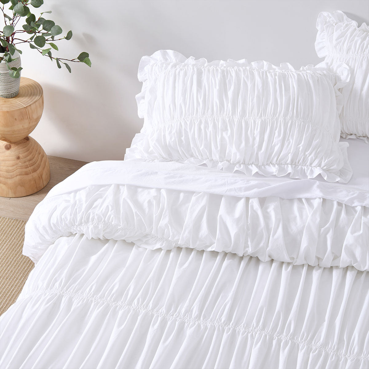 Vintage Design Homewares Haven White Washed Cotton Ruched Quilt Cover Set King V442-HIN-QUILTCS-HAVEN-WHITE-KI
