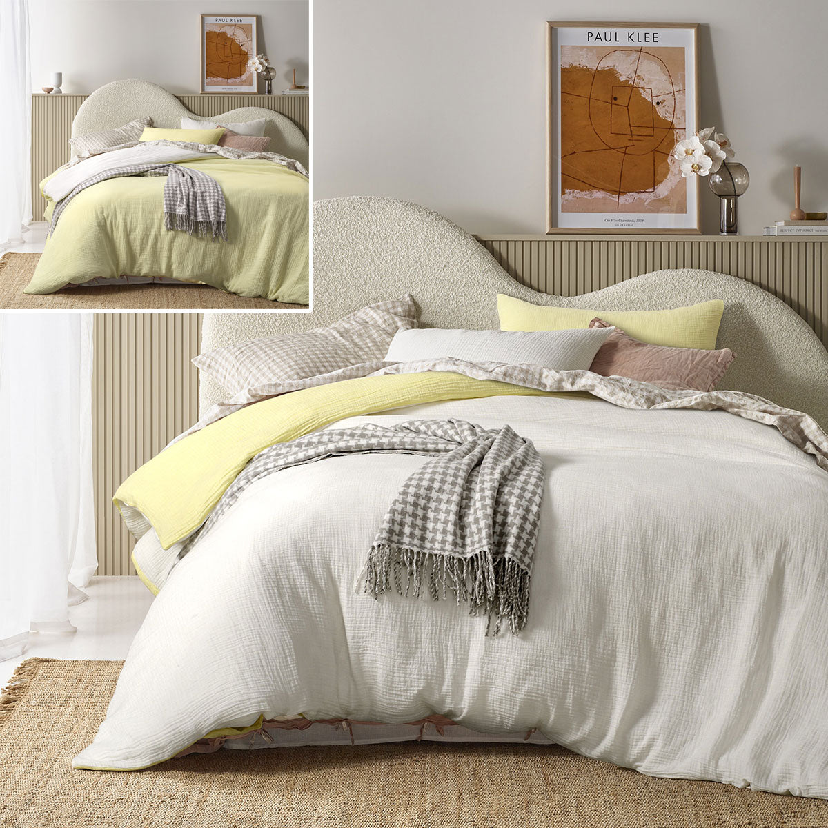 Vintage Design Homewares Hugo Reversible White Butter Cotton Gauze Quilt Cover Set Super King V442-HIN-QUILTCS-HUGO-WHITEBUTTER-SK
