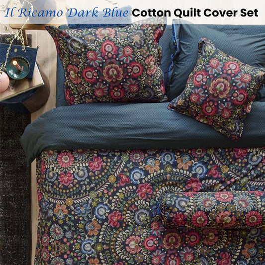PIP Studio Il Ricamo Dark Blue Cotton Quilt Cover Set Queen V442-HIN-QUILTCS-ILRICAMO-DARKBLUE-QS