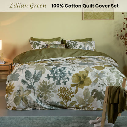 Bedding House Lilian Green 100% Cotton Percale Quilt Cover Set King V442-HIN-QUILTCS-LILIAN-GREEN-KI