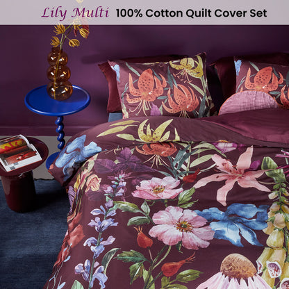 Bedding House Lily Multi Cotton Floral Quilt Cover Set King V442-HIN-QUILTCS-LILY-MULTI-KI