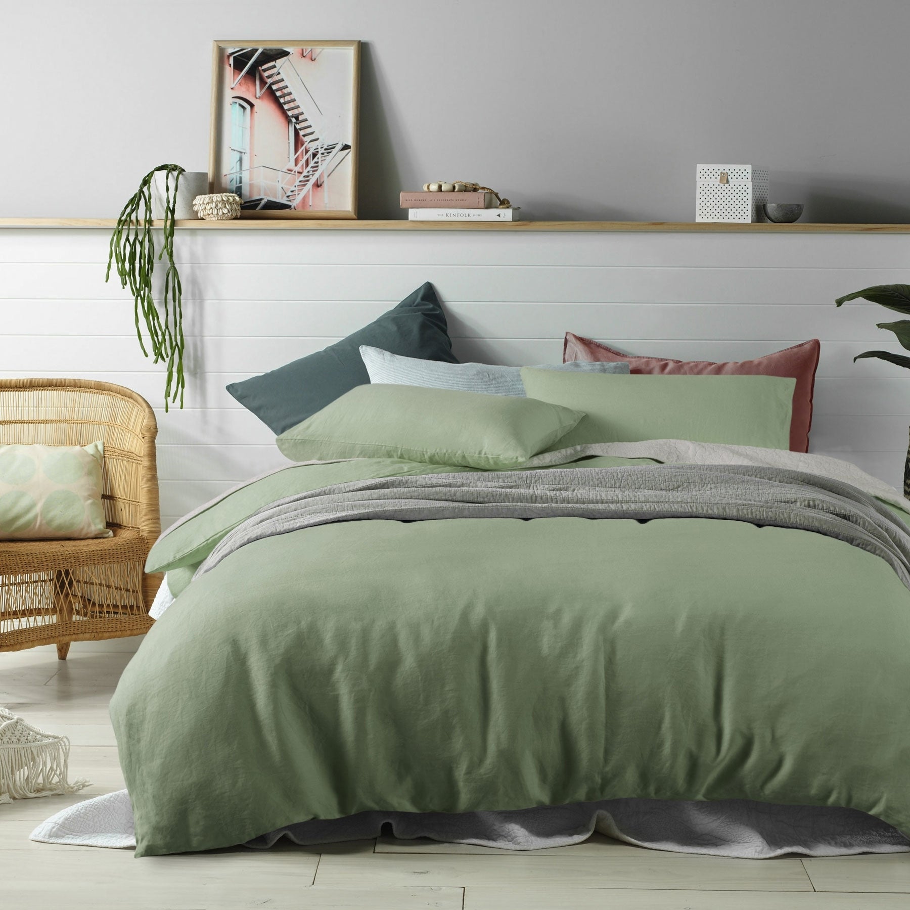 Vintage Design Homewares 100% Linen Sage Quilt Cover Set Super King V442-HIN-QUILTCS-LINEN-SAGE-SK