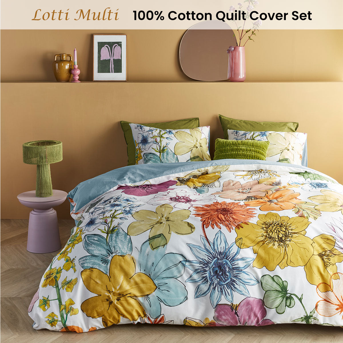 Bedding House Lotti Multi Cotton Floral Quilt Cover Set King V442-HIN-QUILTCS-LOTTI-MULTI-KI